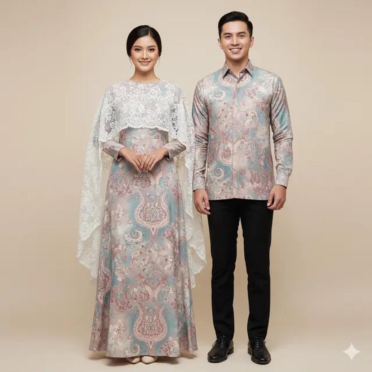 7 Model Gamis Batik Couple Brokat Elegan Keluarga Besar, Tampil Serasi dan Mewah