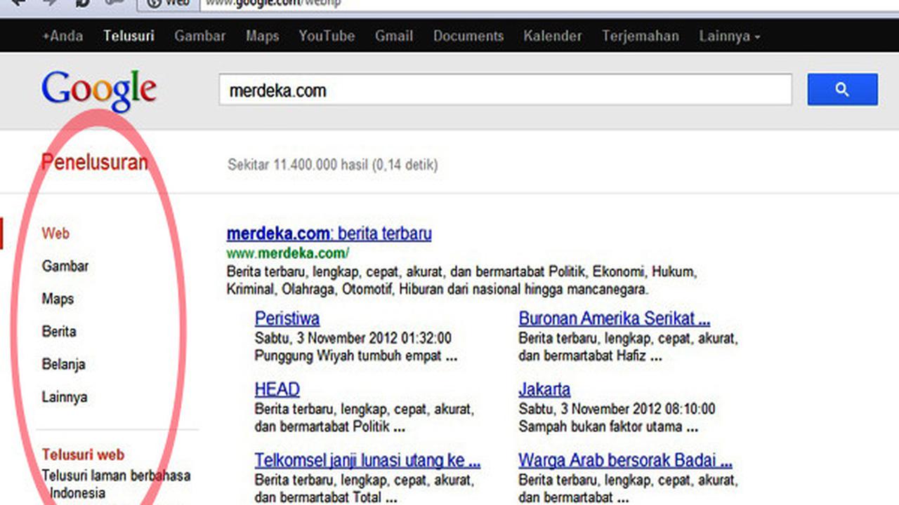 Tampilan side bar Google di Opera