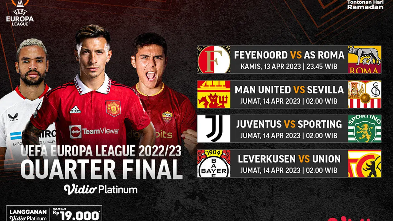 Jadwal Live Streaming Liga Europa 2022/2023 Babak 8 Besar di Vidio, 13-14 April 2023