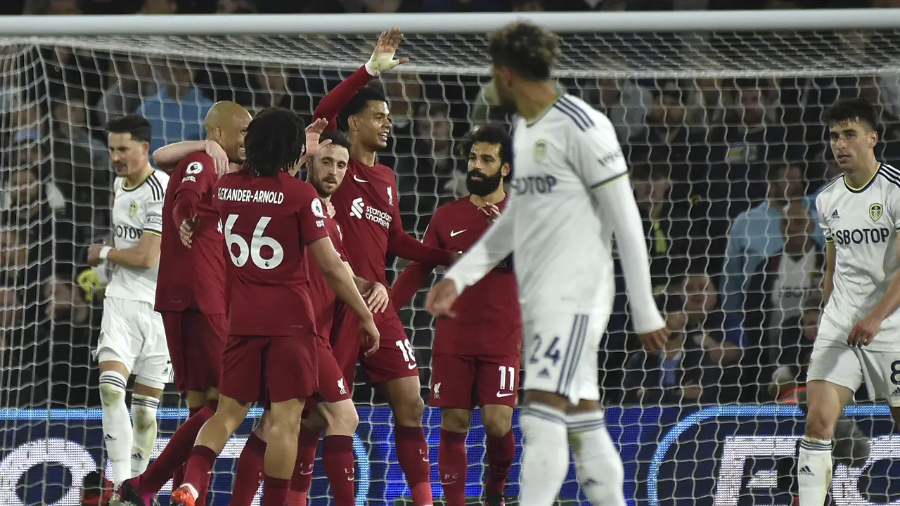 Selebrasi Liverpool saat melawan Leeds di Liga Inggris 2022/2023