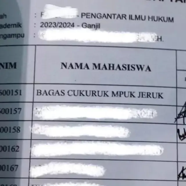 6 Nama Siswa Tertulis di Daftar Hadir Ini Unik, Bikin Guru Salah Fokus