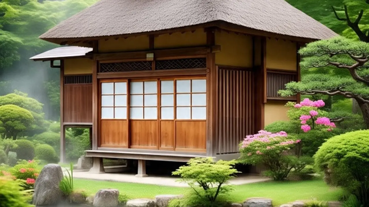 Ilustrasi Model Rumah Kayu Gaya Jepang (Sumber Gambar: Meta AI)