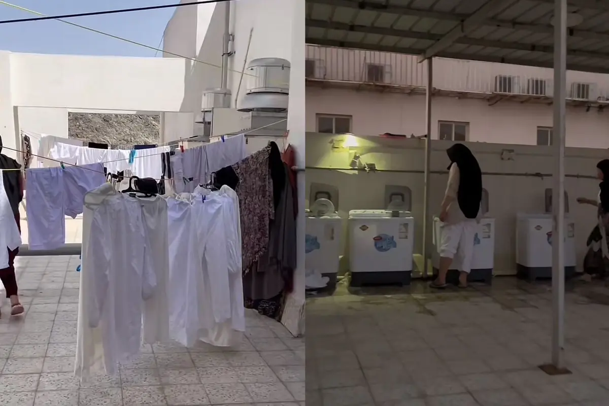 Kegiatan jemaah haji Indonesia mencuci baju di Makkah