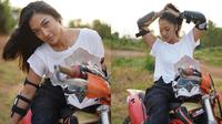 Anindita Hidayat naik motor trail (Instagram/@aninditahidayat)