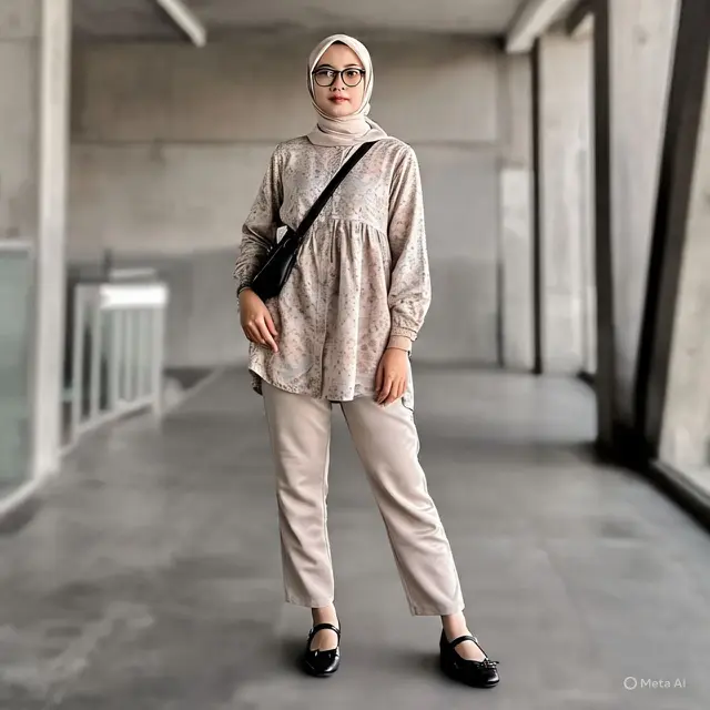Outfit ke Kebun Binatang Hijab dengan Gamis dan Sepatu Mary Jane