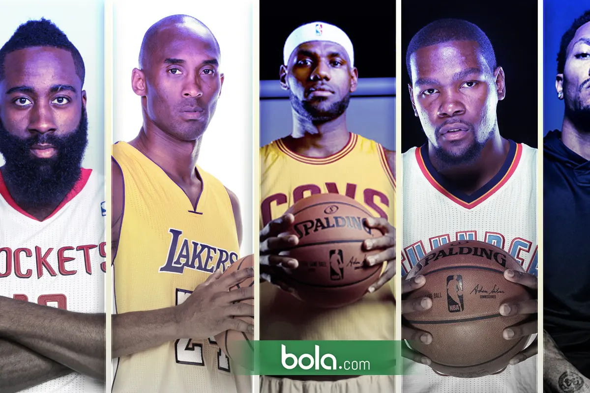 James Harden, Kobe Bryant, LeBron James, Kevin Durant, Derrick Rose (dari kiri ke kanan)