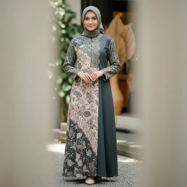 9 Model Gamis Batik Brokat Desain Rapi dan Tidak Ramai