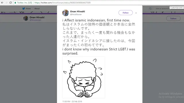 Permintaan maaf kartunis Jepang Onan Hiroshi (Twitter/@hiroshionan)