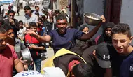 Kantor Media Pemerintah Gaza memperingatkan bahwa blokade Israel telah menempatkan lebih dari satu juta anak Palestina dalam risiko kelaparan. (Eyad BABA/AFP)