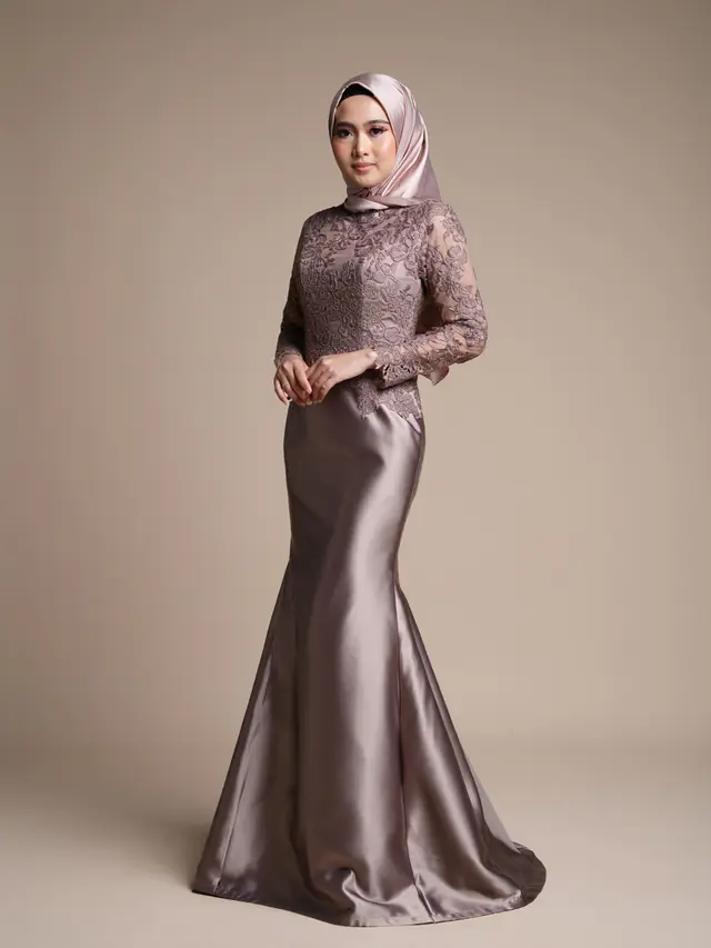 Gamis Brokat Kombinasi Satin Pesta Elegan