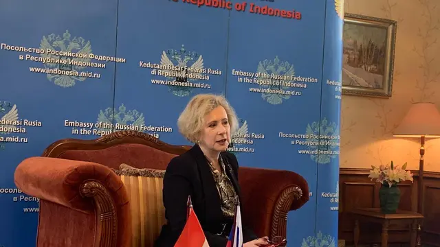 Duta Besar Rusia untuk Indonesia, Lyudmila Georgievna Vorobieva ketika ditemui awak media di kediamannya pada Rabu (12/2).