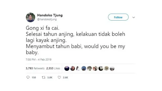 Gombalan tema imlek 2019 (sumber : twitter)