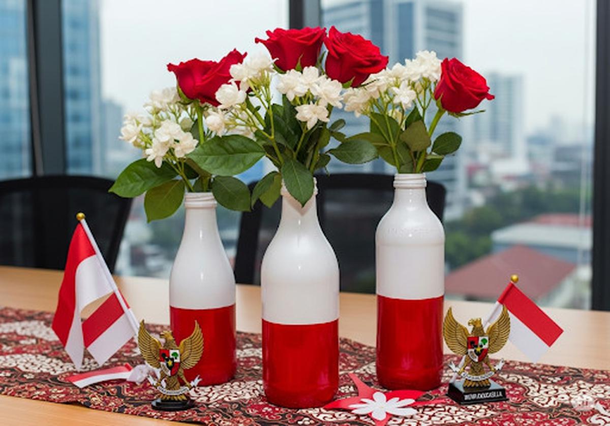 Vas Bunga Merah Putih dari Botol Bekas