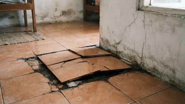 Keramik Terangkat dan Dinding Retak Rambut