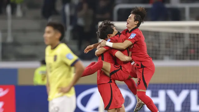 Selebrasi pemain Korea Selatan saat mengalahkan Ekuador di Piala Dunia U-20 2023