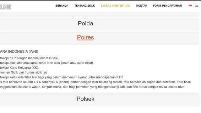 Syarat dan ketentuan pengajuan permohonan pembuatan SKCK Online di Polres.