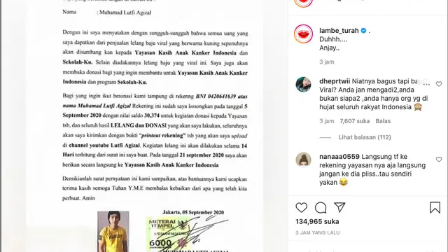 Lutfi Agizal Lelang Baju Kuning Miliknya yang Viral