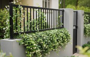 Model Pagar Rumah Kombinasi Tembok Rendah dan Pagar Besi Geser. Foto: Gemini