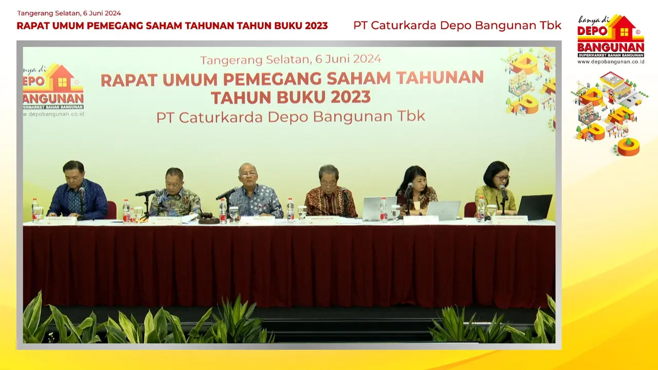PT Caturkarda Depo Bangunan Tbk (DEPO) akan membagikan dividen tahun buku 2023 senilai Rp 27,16 miliar atau Rp 4 per saham.
