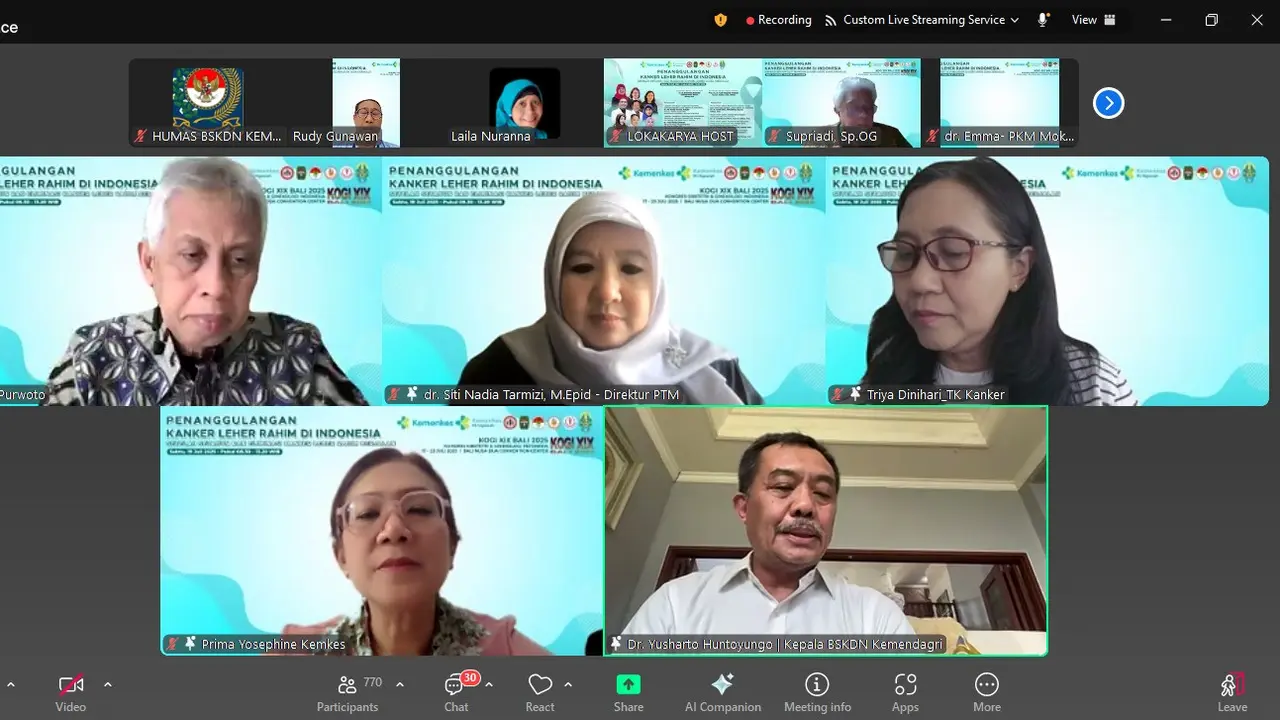 Focus Group Discussion (FGD) Lokakarya Nasional Penanggulangan Kanker Leher Rahim di Indonesia yang berlangsung secara virtual pada Sabtu, 19 Juli 2025 (Istimewa)