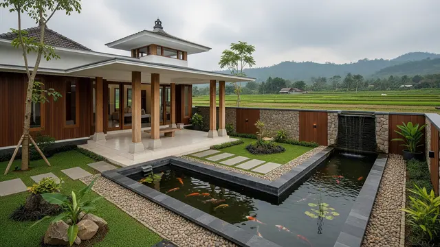 Rumah Desa Kombinasi Modern Jawa dengan Pendopo Minimalis dan Kolam Ikan
