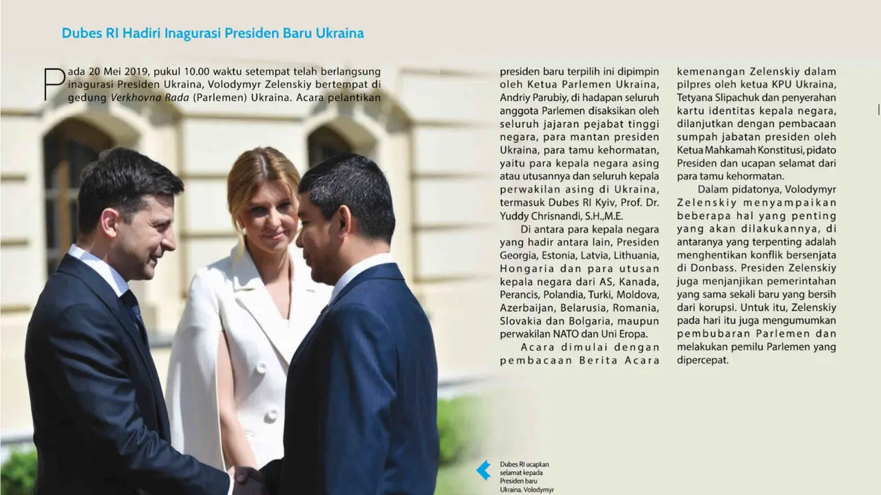 Dubes Yuddy menghadiri pelantikan Presiden Volodymyr Zelenski.