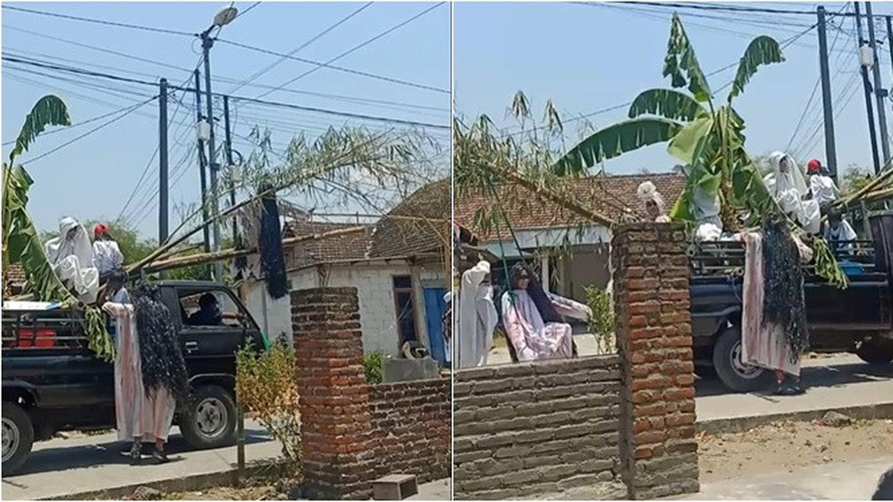 Viral Sekelompok Pemuda Cosplay Jadi Keluarga Kuntilanak, Asyik Main di Pohon