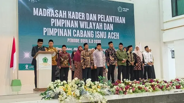 Pelantikan Pimpinan Wilayah ISNU Aceh masa khidmat 2024-2029 dan Pimpinan Cabang ISNU se-Aceh periode 2025–2029, di Aula Serbaguna UIN Sulthan Nahrasiyah Lhokseumawe, Jumat (8/8/2025) (Istimewa)
