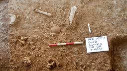 Gambar yang dirilis pada 24 Juni 2021 menunjukkan situs penggalian tempat penemuan sisa-sisa tulang dari jenis manusia purba yang tidak dikenal di dekat kota Ramla. Para peneliti dari Israel menemukan manusia purba jenis baru yang hidup lebih dari 100.000 tahun lalu. (TEL AVIV UNIVERSITY/AFP)