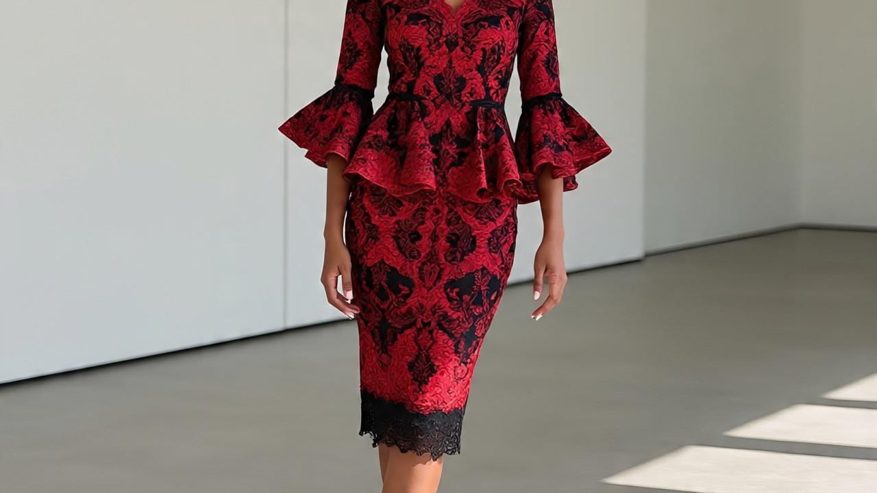 Ilustrasi Dress Batik Brokat Warna Merah dan Hitam