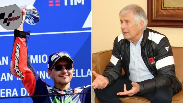 Jorge Lorenzo (kiri) dan Giacomo Agostini.