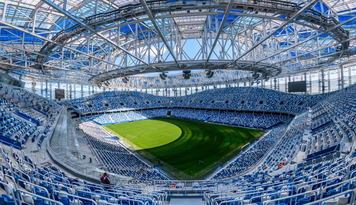 Interior Nizhny Novgorod Arena yang megah di  Nizhny Novgorod , (21/5/2018). Stadion Novgorod akan menjadi tuan rumah untuk empat pertandingan grup, babak 16 besar dan perempat final. (AFP/Mladen Antonov)