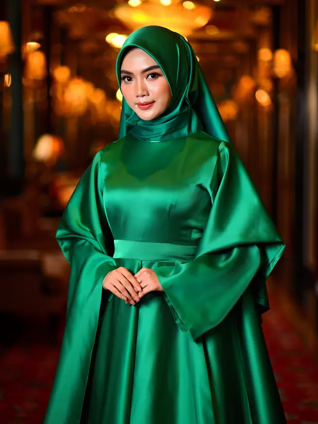 Gamis Satin Tangan Trompet Modern