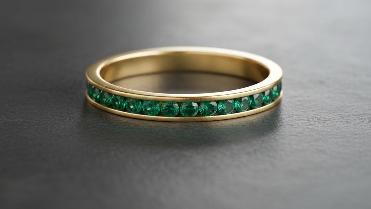 Cincin Band Minimalis dengan Inset Zamrud