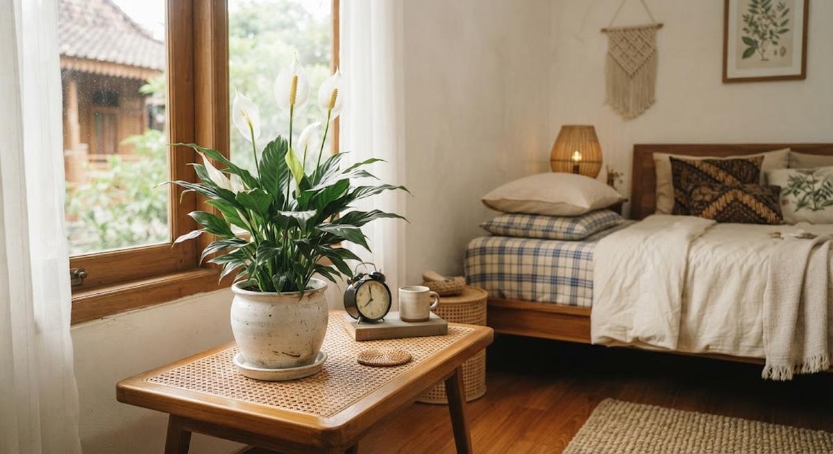 Tanaman yang tetap hidup di kamar dengan cahaya minim dan mudah dirawat untuk percantik ruangan model peace lily