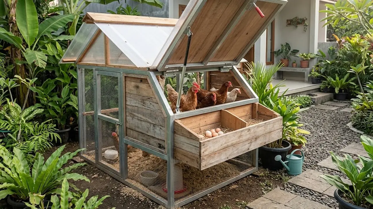 Ide kandang ayam dengan atap yang bisa dibuka