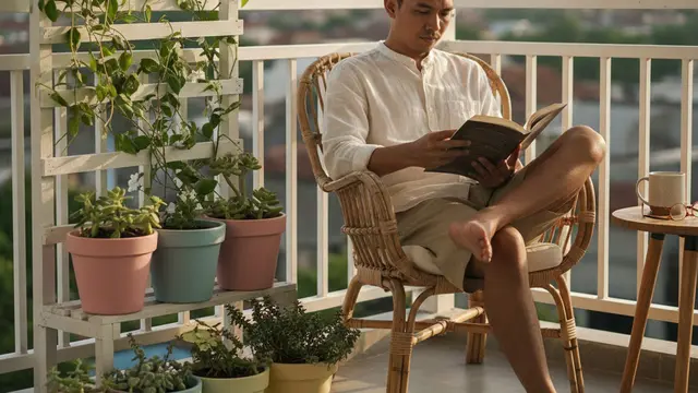Balkon dengan tanaman merambat (Gemini AI)