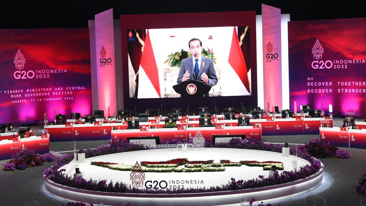 Presiden Joko Widodo menyampaikan sambutan dalam pembukaan 1st FMCBG Indonesia Presidensi G20 2022 (Panitia Nasional Presidensi G20 Indonesia).