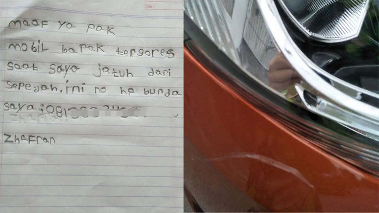 Lewat Surat, Anak Ini Minta Maaf Usai Senggol Mobil dengan Sepeda