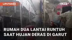 Sebuah rumah dua lantai di Sukamerang, Garut, ambruk saat hujan deras. Bagian depan rumah milik Bambang (60) runtuh