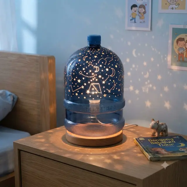 Barang hobi dari galon bekas model lampu tidur