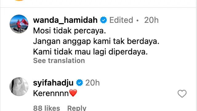 Unggahan Wanda Hamidah. (Foto: Dok. Instagram @wanda_hamidah)