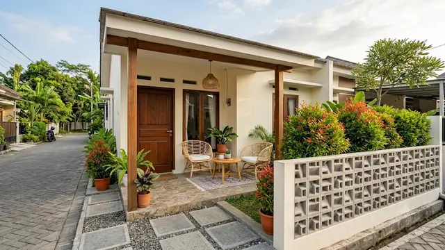 Ide Teras Rumah Tipe 36 dengan Pucuk Merah Tanpa Terlihat Sempit/AI Gemini