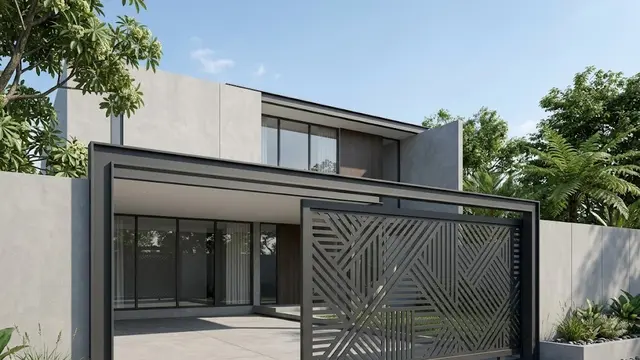 Pagar Geser dengan Plat Laser Cut Minimalis