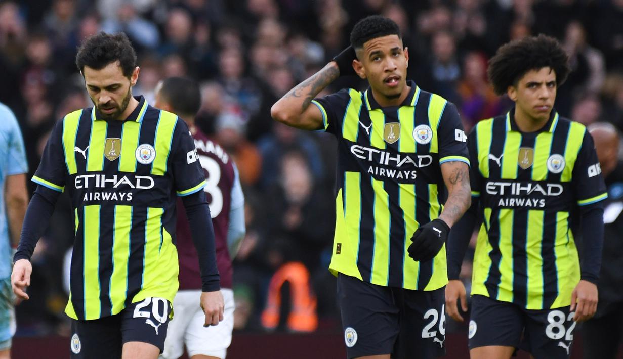 Kekalahan ini jadi yang keenam bagi City di ajang Liga Primer Inggris, membuat mereka kini terlempar ke peringkat keenam klasemen sementara, disalip Villa yang beranjak ke posisi kelima. (AP Photo/Rui Vieira)