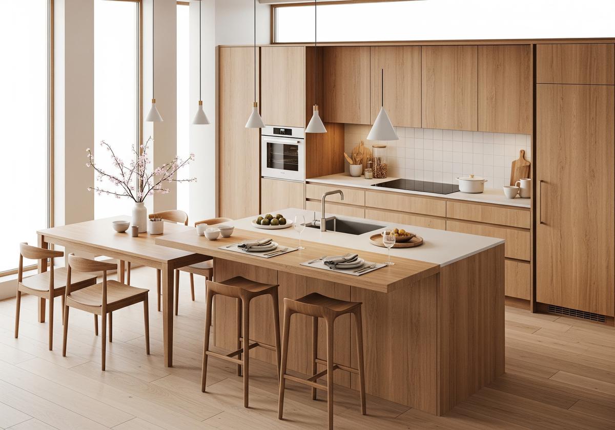 Inspirasi Dapur dan Meja Makan dengan Kabinet Kayu Minimalis (Image by Gemini AI)