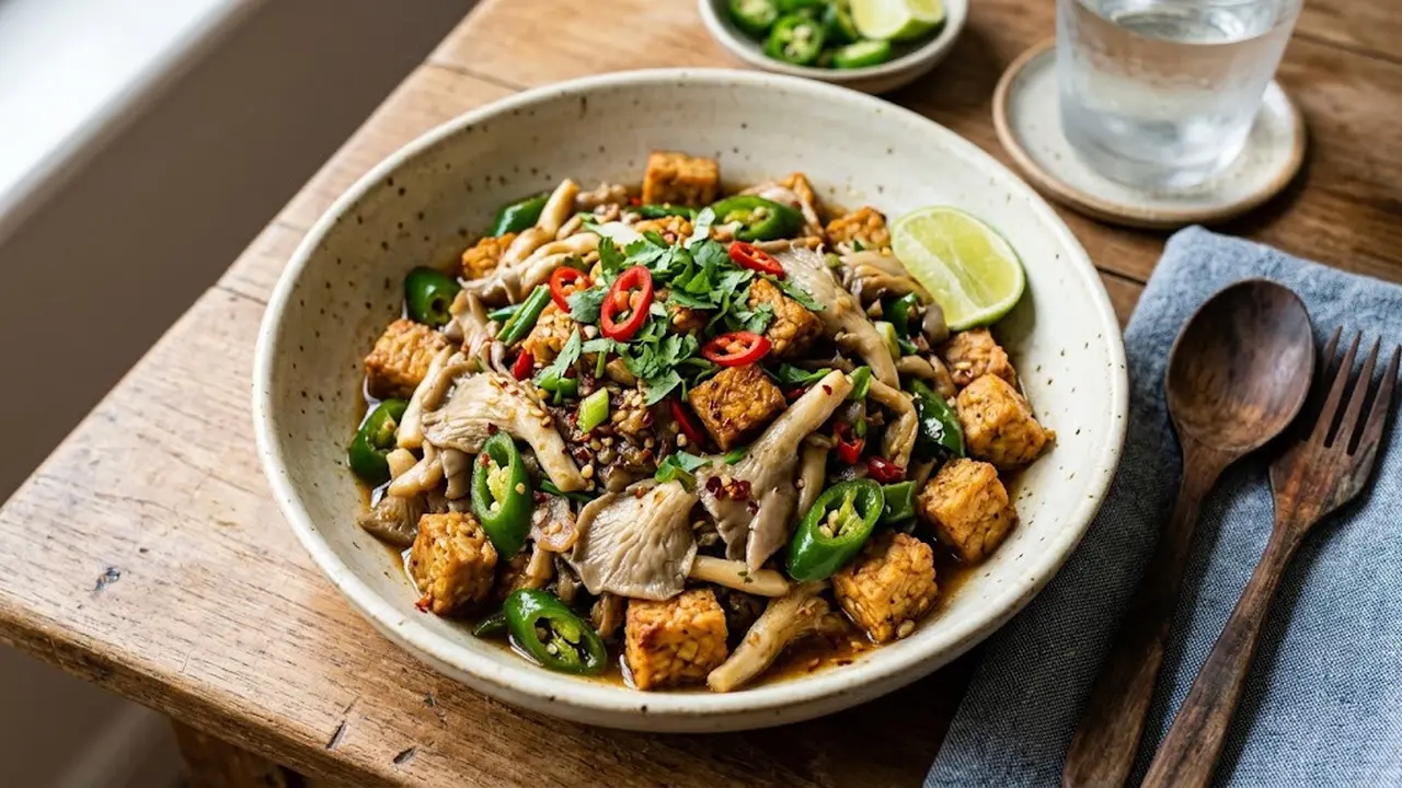 Resep Jamur Tiram Tumis Tempe dan Cabai Hijau/AI Generated