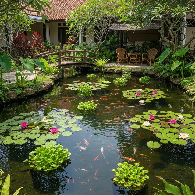 Inspirasi Kolam Ikan untuk Teman Menghabiskan Masa Pensiun di Rumah (AI)