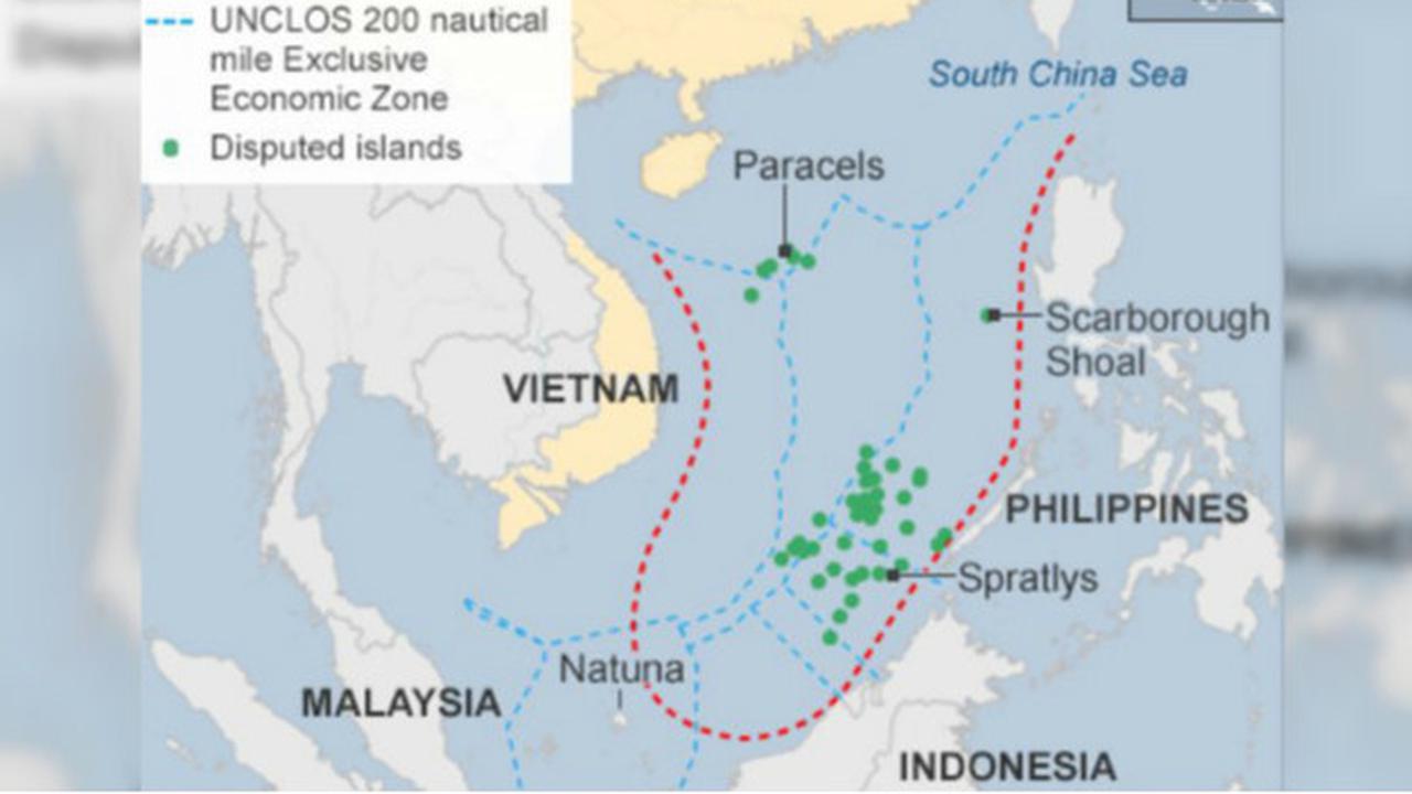 Garis demarkasi semu the nine dash line di Laut China Selatan (sumber: CIA / UNCLOS)
