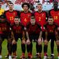 Timnas Belgia berfoto sebelum dimulainya laga matchday kedua Grup F Piala Dunia 2022 menghadapi Timnas Maroko di Al Thumama Stadium, Doha, Qatar, Minggu (27/11/2022) malam WIB. (AP/Manu Fernandez)